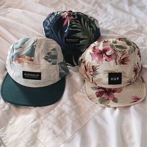 HUF and RipNDip Hats tropical designs