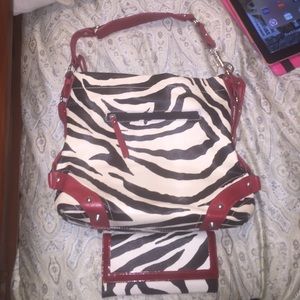 Zebra and red purse wallet and check book
