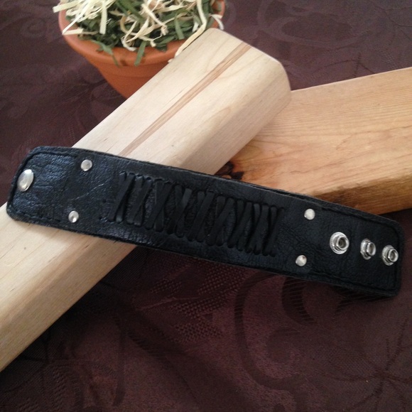 Black Leather Cuff - Picture 2 of 3