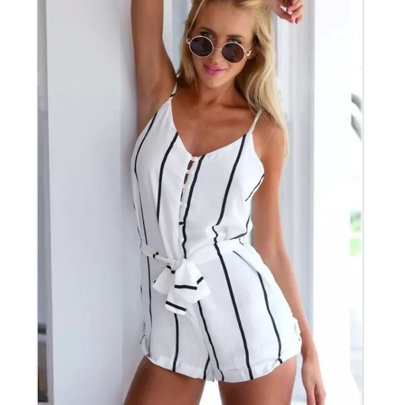 SOLD! Black and white Stripped chiffon romper