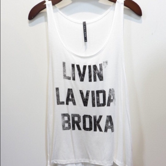 🆕 LIVIN' LA VIDA BROKA Tank Top in White - Picture 2 of 3