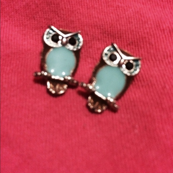 Green and mint owl earrings