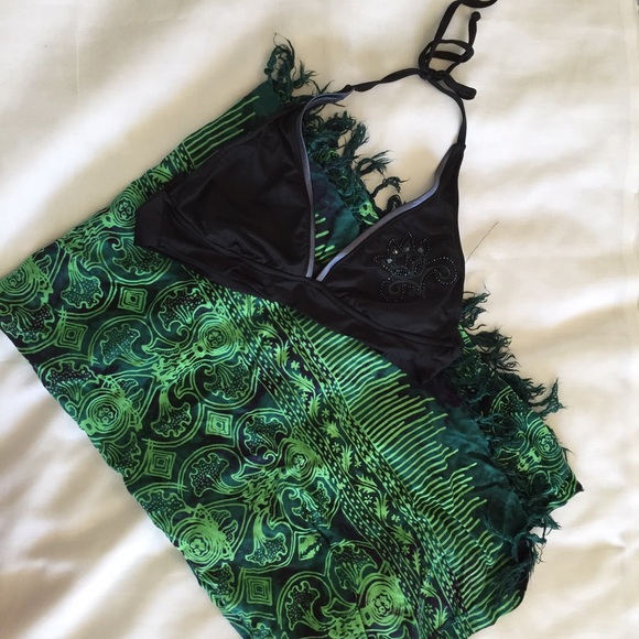 Green Batak print sarong.
