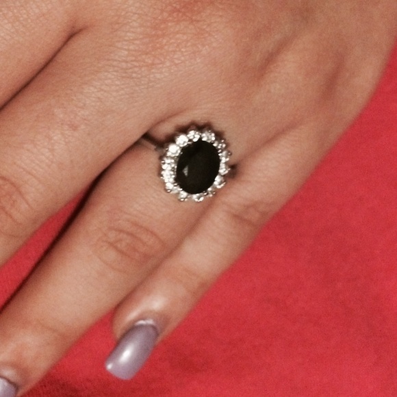 Navy blue and clear crystal ring
