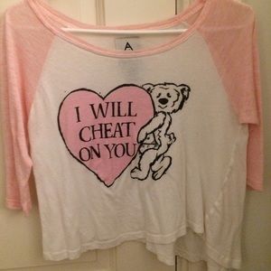 Unif "I will cheat on you" raglan, asymmetric tee