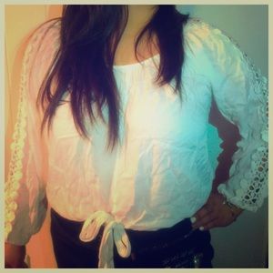 White Cotton Peasant Cropped Top