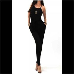 Black Racer Back Jumpsuit Stretch Size M