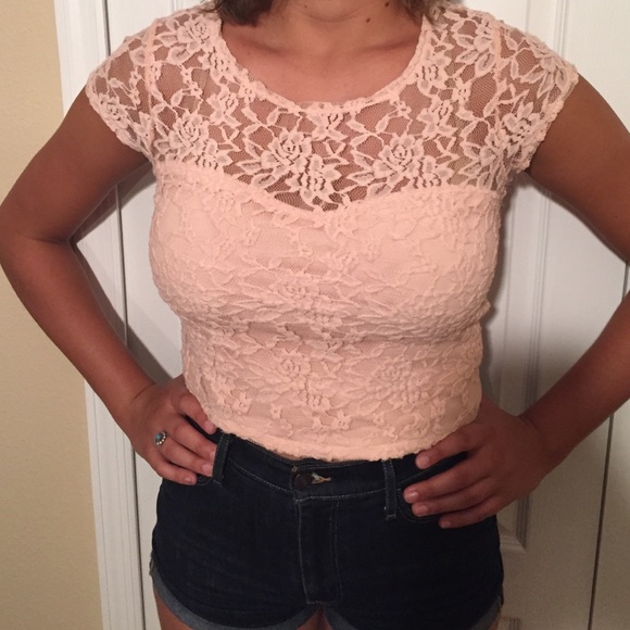 Pink lace floral crop top