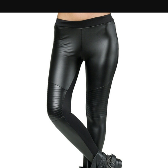 Faux leather knee pad leggings & Rude jeans