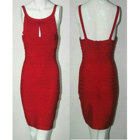 Red Peephole Bandage Dress - Picture 4 of 4