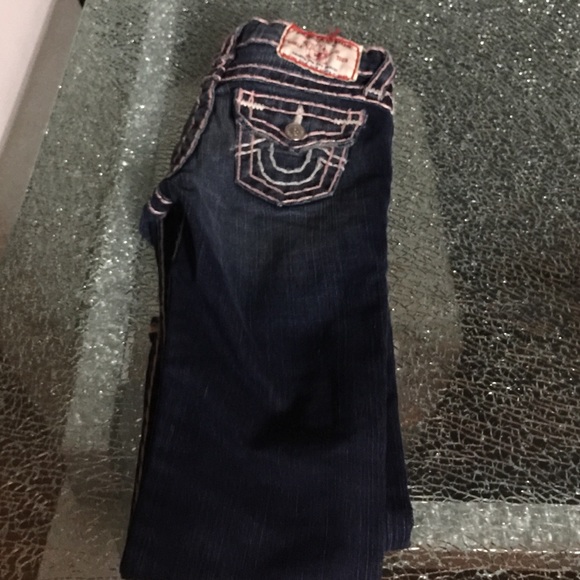 Blue w/ pink trimming true religion jeans