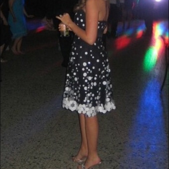 Badgley Mischka Navy polka dot dress - Picture 2 of 4