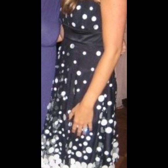 Badgley Mischka Navy polka dot dress - Picture 3 of 4