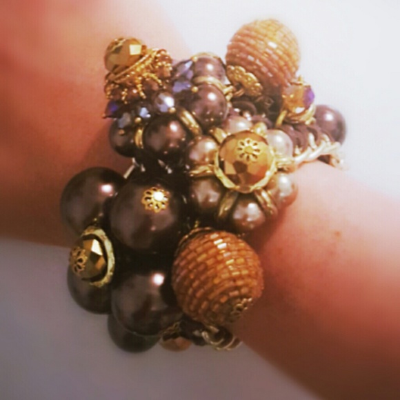 Bronze Bead and Leather Statement Bracelet