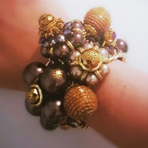 Bronze Bead and Leather Statement Bracelet