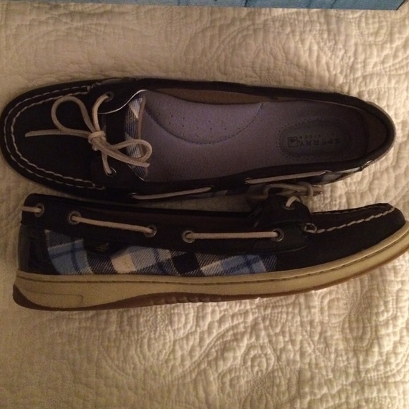 Sperry Women's Angelfish Navy Plaid Shoes