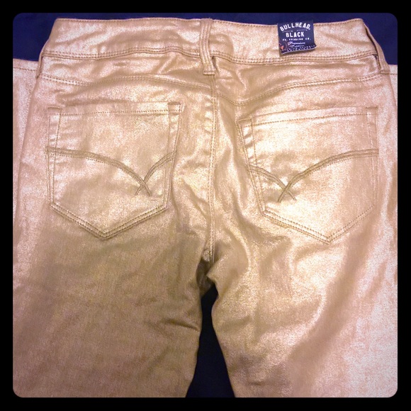 Bullhead Black Skinny Jeans, gold sparkle finish