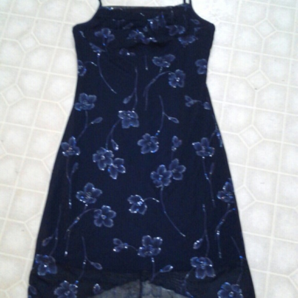 Beautiful floral accented navy blue dress