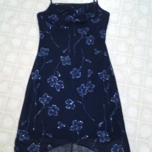 Beautiful floral accented navy blue dress