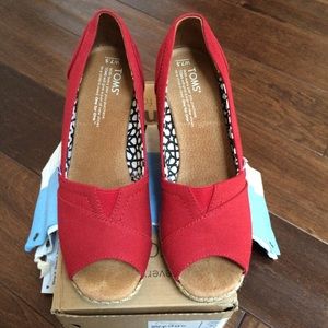TOMS Red Canvas Classic Wedge Pump