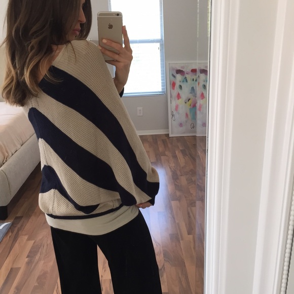 Sold • Navy & Taupe Striped Dolman Sweater - Picture 3 of 4