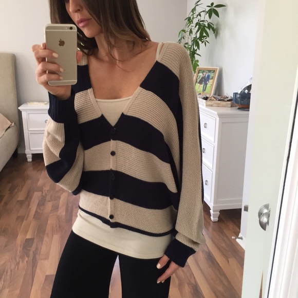Sweaters - Sold • Navy & Taupe Striped Dolman Sweater