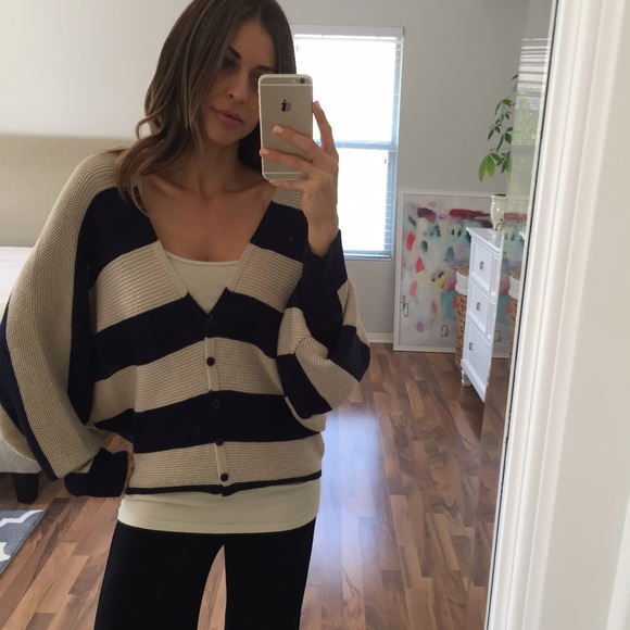 Sold • Navy & Taupe Striped Dolman Sweater - Picture 4 of 4