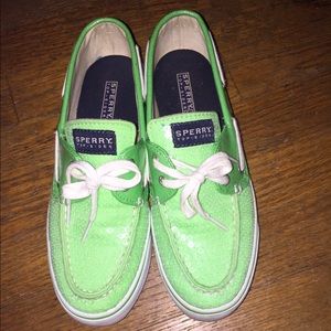 Lime green sequined sperry's