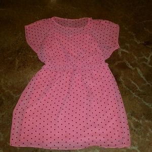 Juniors coral with black polka dots short dress