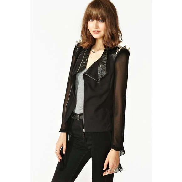 Spiked shoulder chiffon jacket