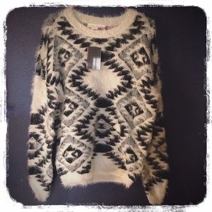 Fuzzy Comfy B/W Aztec Sweater