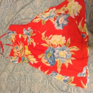 Hot pink dress with  Hawaiian floral pattern