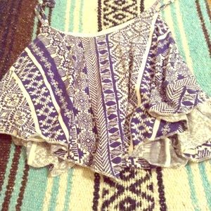 Blue and white crop top with tribal print