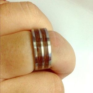 Light tungsten ring with wood inaly for men