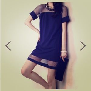 New Navy sheer panel shift dress