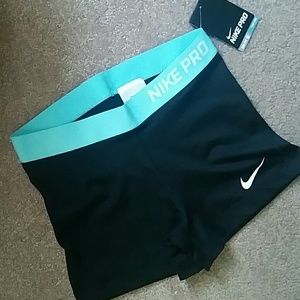 Nike Black and Neon Blue Spandex Shorts Size M