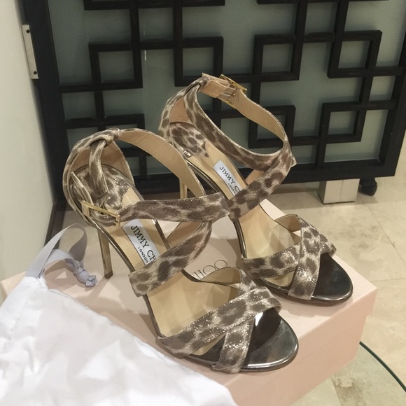 Louise shimmery leopard print sandal, gold