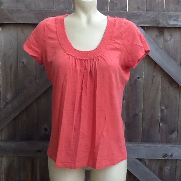 Talbots Tops - Coral salmon short sleeve smocked peasant tee