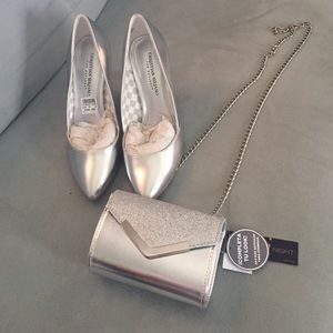 Silver high heels/ pumps with matching small purse