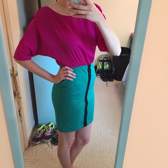 Fuchsia/Turquoise Colorblock Boutique Dress - Picture 3 of 4
