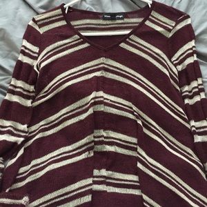 Long slouchy maroon and white sweater!