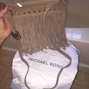 MICHAEL KORS Beige fringe cross-body bag