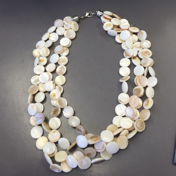 Shell pearl cream necklace multi strand choker