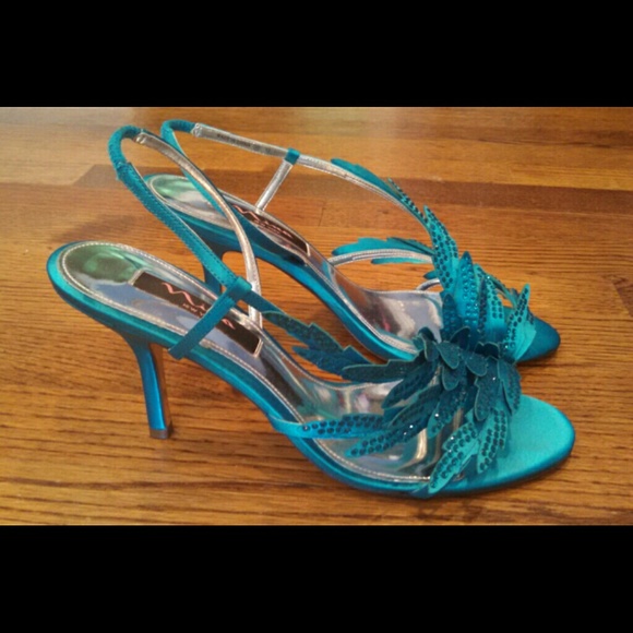 teal evening shoes