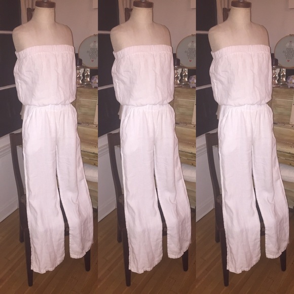 Strapless wide leg white linen jumpsuit - Picture 1 of 2