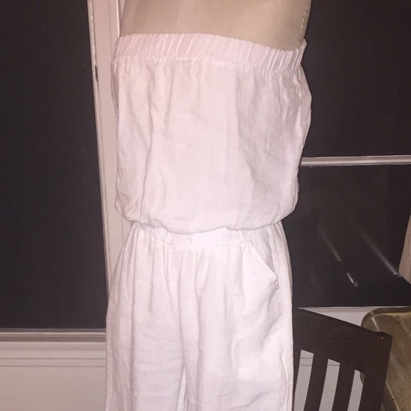 Strapless wide leg white linen jumpsuit - Picture 2 of 2