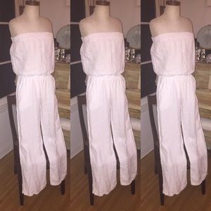 Strapless wide leg white linen jumpsuit