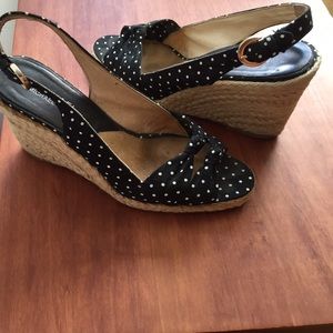 Polka Dot Sling Back Wedge Platform Sandals