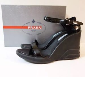 PRADA Molded Wedge Platform 100mm Leather Black