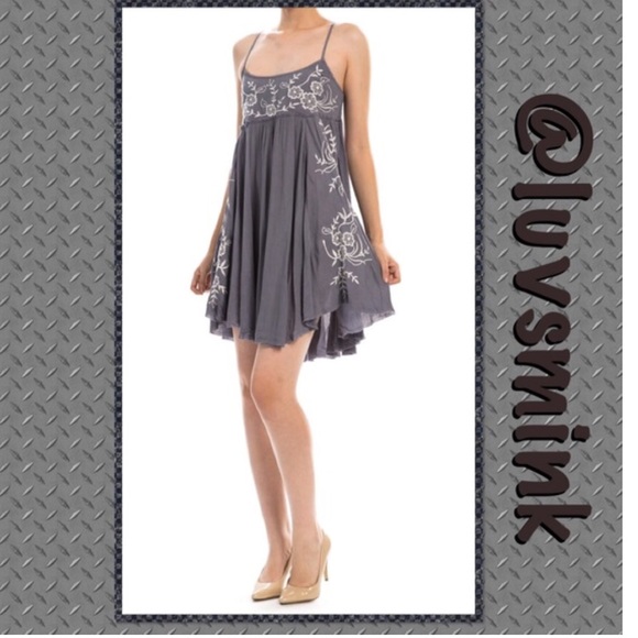 mitto Dresses & Skirts - CAMI CHARCOAL GREY EMBROIDERED SUNDRESS - MEDIUM